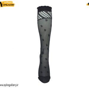 جوراب پارازین نخی زنانه سه ربع کفدار طرحدار گیپور مشکی
