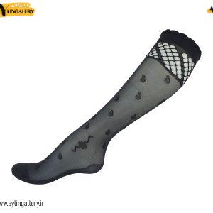 جوراب پارازین نخی زنانه سه ربع کفدار طرحدار گیپور مشکی