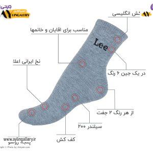 جوراب نیم ساق کش انگلیسی نخی اعلا زنانه و مردانه کف کش طرح لی 6 رنگ