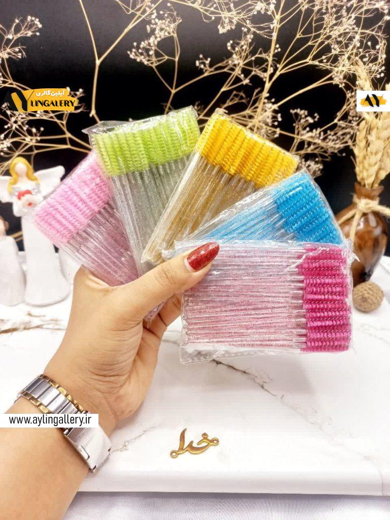 برس ابرو و مژه رنگی شیشه ای بسته 50 عددی