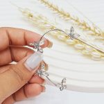 گوشواره ایرکاف طرح پروانه برجسته نقره ای بدون نیاز به سوراخ کردن گوش