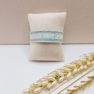 دستبند پارچه ای نگین دار CHRISTIAN DIOR (رنگ سبز آبی)