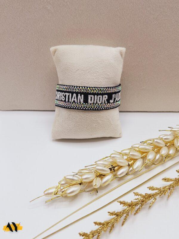 دستبند پارچه ای نگین دار CHRISTIAN DIOR (رنگ مشکی)