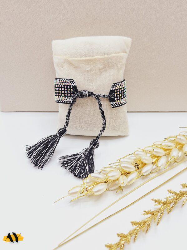 دستبند پارچه ای نگین دار CHRISTIAN DIOR (رنگ مشکی)