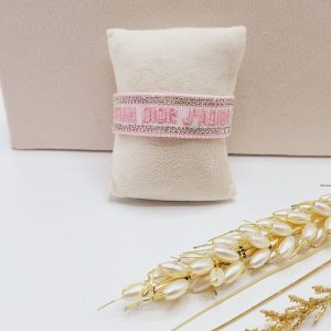 دستبند پارچه ای نگین دار CHRISTIAN DIOR (رنگ صورتی)