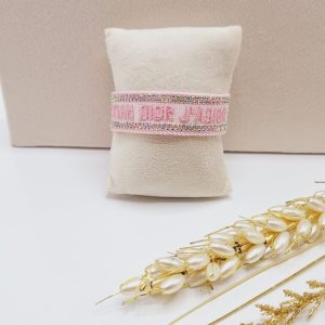 دستبند پارچه ای نگین دار CHRISTIAN DIOR (رنگ صورتی)