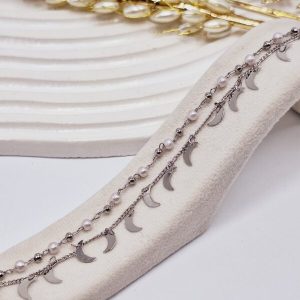پابند دو لاین طرح آویز ماه و مروارید آبکاری رادیوم