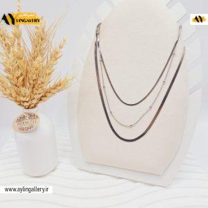 گردنبند دو لاین ماری و توپی نقره ای