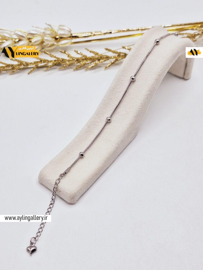 دستبند زنجیر توپی نقره ای