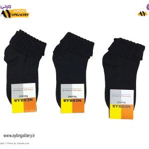جوراب حوله‌ای زمستانی زنانه لب برگردان مشکی ساده