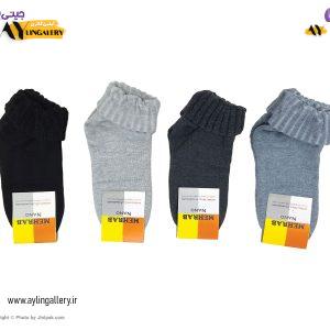 جوراب حوله‌ای زمستانی زنانه لب برگردان رنگی ساده