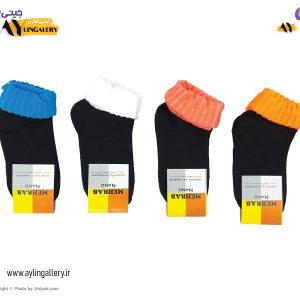 جوراب حوله ای زمستانی زنانه لب برگردان مشکی لبه رنگی