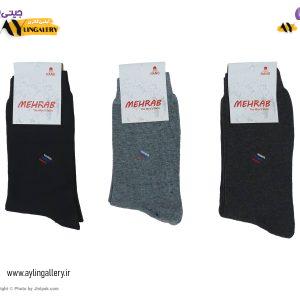 جوراب حوله‌ای زمستانی مردانه ساق بلند مشکی طرح 3 خط