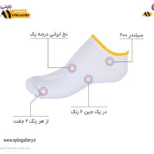 جوراب کتونی نخی زنانه فانتزی طرح سفید کش رنگی