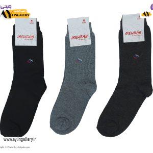 جوراب حوله‌ای زمستانی مردانه ساق بلند مشکی طرح 3 خط