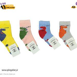 جوراب ساقدار حوله ای  زمستانی بچگانه 3 تا 6 طرح دایناسور