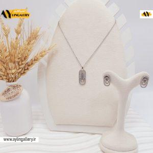 نیم ست نگین دار طرح قفلی نقره ای
