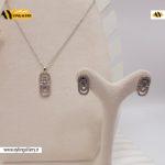 نیم ست نگین دار طرح قفلی نقره ای