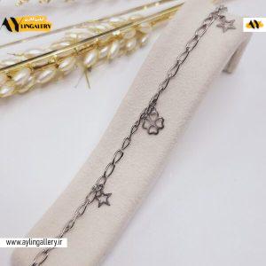 دستبند زنجیری طرح گل قلبی و ستاره استیل