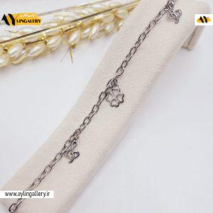 دستبند زنجیری طرح گل قلبی و موزیک استیل