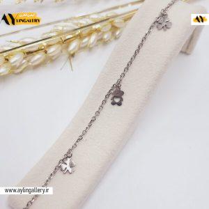 دستبند زنجیری طرح گلبرگ و خرس استیل