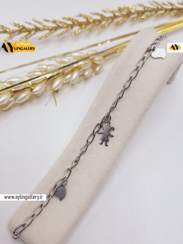 دستبند زنجیری طرح دختر و قلب استیل