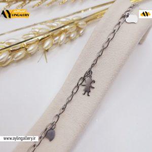 دستبند زنجیری طرح دختر و قلب استیل