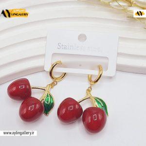گوشواره گیلاسی مدل قفلی طرح برگ سبز کد 6