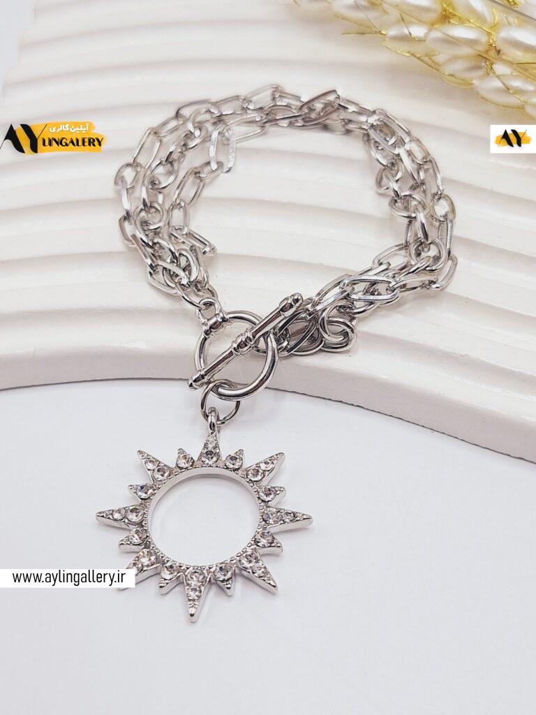 دستبند زنجیری طرح خورشید نقره ای