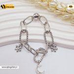 دستبند ترند طنابی طرح گل نقره ای