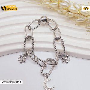 دستبند ترند طنابی طرح گل نقره ای