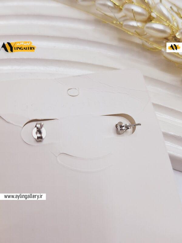 گوشواره تیفانی نگین دار تک رنگ نقره ای