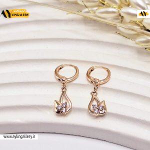 گوشواره ژوپینگ طرح اشک نگین دار طلایی
