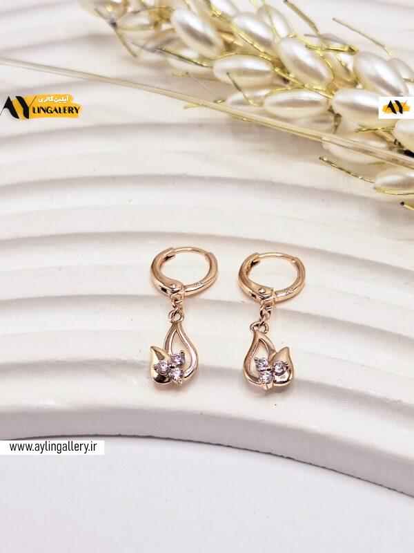 گوشواره ژوپینگ طرح اشک نگین دار طلایی