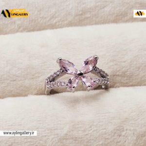 انگشتر جواهری طرح پروانه جواهری صورتی فری سایز
