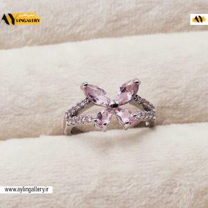 انگشتر جواهری طرح پروانه جواهری صورتی فری سایز
