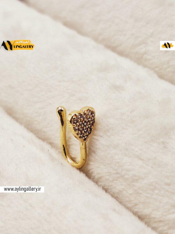 پرسینگ فیک بینی طرح نگین دار قلب طلایی