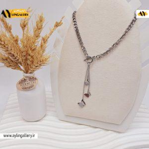 گردنبند زنجیری مدل قفل پروانه نقره ای