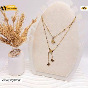 گردنبند آبشاری 2 لاین پروانه طلایی