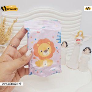 دستمال مرطوب 10 تایی طرح حیوانات بامزه کد 0780