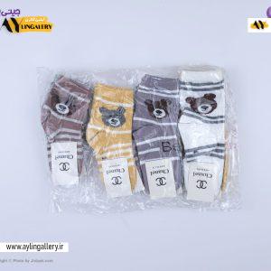 جوراب ساقدار نخی بچگانه 3 تا 6 طرح خرس تدی